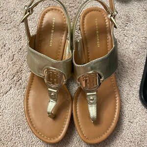 Gold wedge heels
